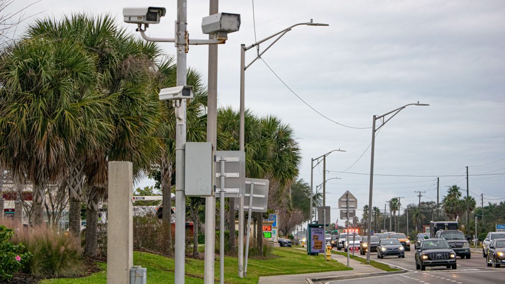 A red light camera at Gulf-to-Bay Boulevard and Belcher Road, March 2024. (Photo: ClearwaterDaily.com)